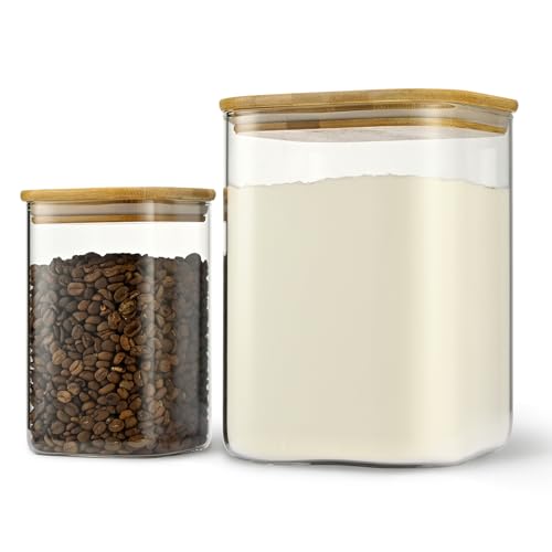 122oz 41oz Airtight Glass Square Storage Canister with Bamboo Lid Set of 2 (2 Count)