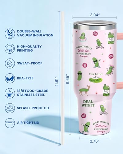 Funny Pickle Cute Big Dill Pun 40 oz Tumbler with Handle