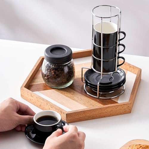 2.5 Ounce Stackable Espresso Cups with Saucers and Metal Stand (4 Count)