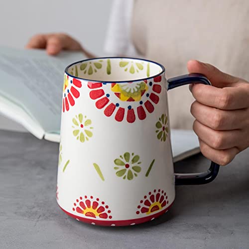 24 oz Extra Large Ceramic Coffee Mug Vintage Floral Cup with Handle