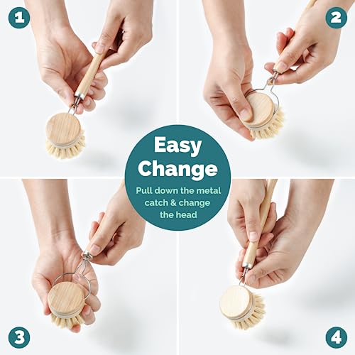 Soft Replacement Dish Brush Heads • 4 Pack Sisal Refills (4 Count)