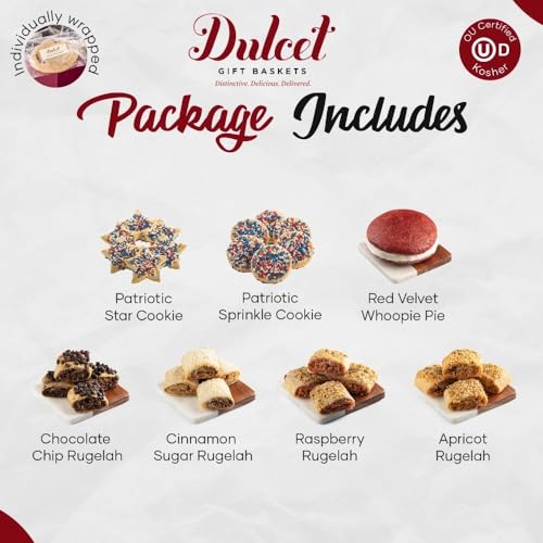 American Red Blue and White Star Sprinkled Cookie and Assorted Flavored Rugelah Patriotic Gourmet Gift Box Great Gift for July 4