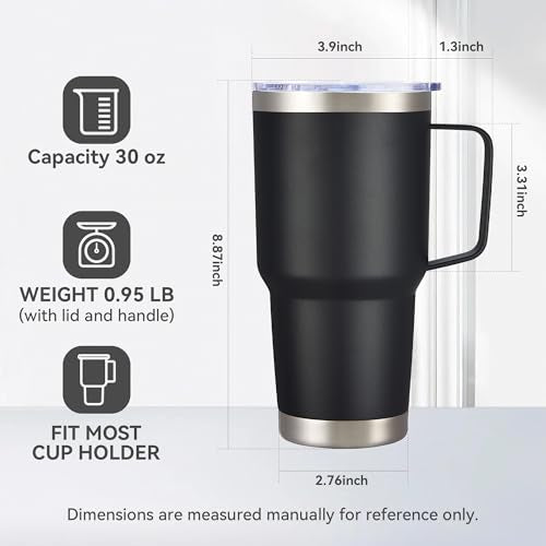 30 oz Stainless Steel Tumblers Bulk with Handle and Lid (8 Count)