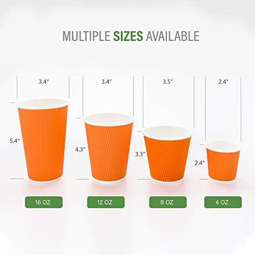 Ripple Wall Coffee Cups 25 Count 12 Ounce Insulated Tangerine Orange Paper Cups