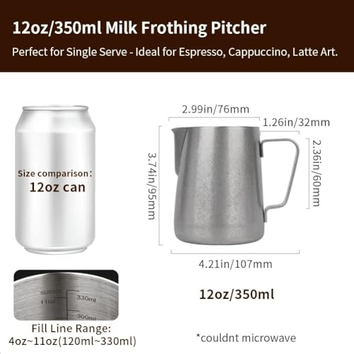 12oz Milk Frothing Pitcher Stainless Steel Espresso Steaming Jug