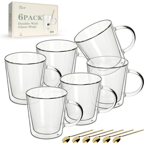 12oz Double Wall Glass Coffee Mugs (6 Count)