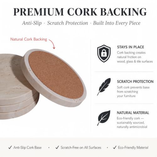 Travertine Stone Coasters Set of 4 (4 Count)