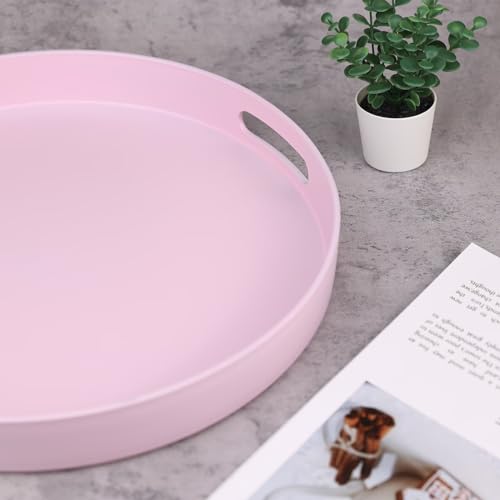 Round Pink Decorative Serving Tray with Handles