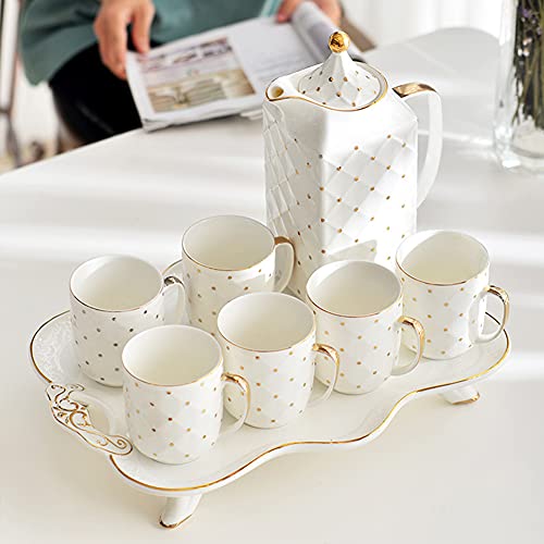White Porcelain Tea Set Tea Gift Sets Tea Set with Tray Tea Cup Teapot Set Tea Pot 6 Cups Modern Tea Set for Tea