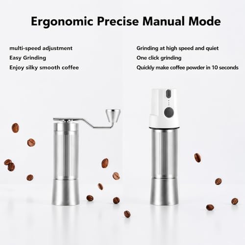 2-in-1 Portable Electric & Manual Coffee Grinder, Silver