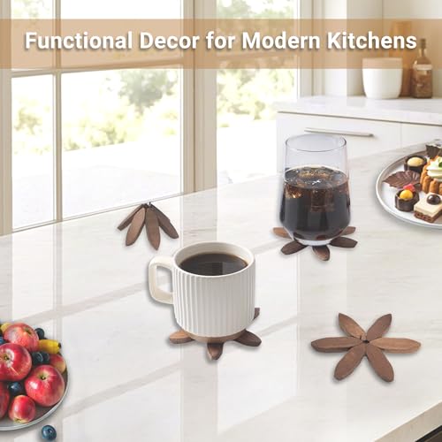 Wooden Tree Shaped Coasters Set for Coffee Table (4 Count)