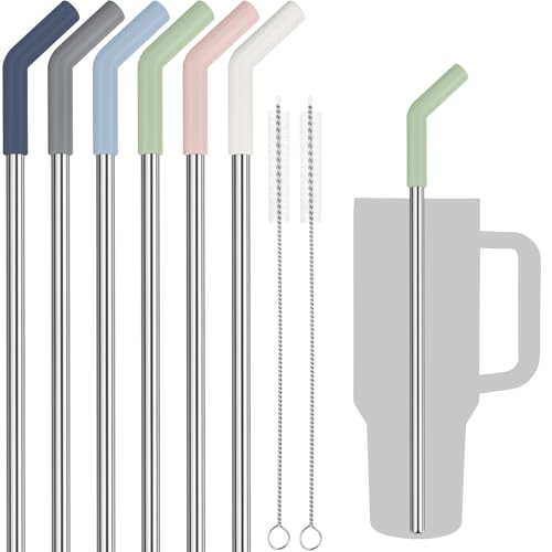 6PCS Stainless Steel Straws with Silicone Tip Fit for Stanley Cup (6 Count)
