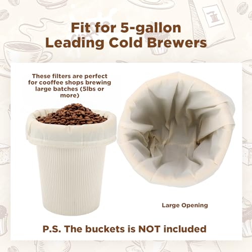 2 Pcs 20 x 20 Inch Large Reusable Cold Brew Coffee Bag Reusable Organic Cotton Cold Brew Filter Bags Washable Coffee Filter Pouch with Easy Open Drawstring Pitchers 5 Gallon Systems up to 5 LBS