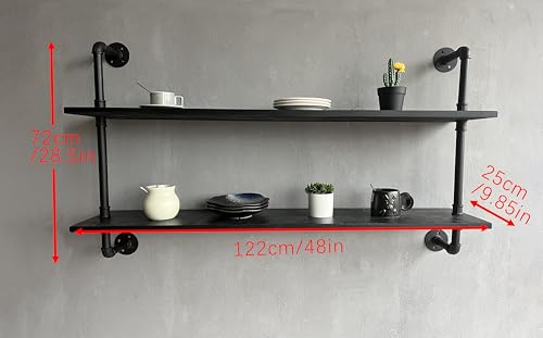 Floating Bookshelf Shelves Industrial Pipe Shelving Pipe Shelves Rustic Wall Shelf 48 Inch Farmhouse Book Shelves for Wall Mounted (2 Count)