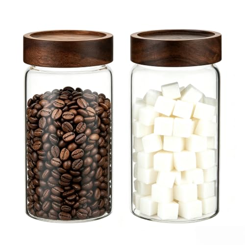 18 OZ Glass Coffee Jars with Top Screw Lid Ground Sugar Spice Herb Container Clear Glass Jar Round Food Storage Canister for Pantry Tea Coffee Bean Spice Cookies Salts
