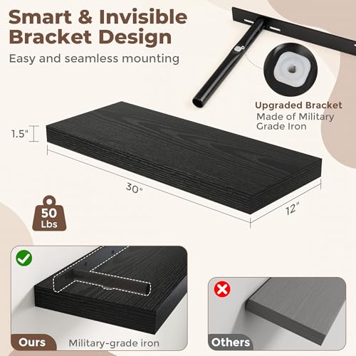 30 Inch Black Floating Shelves for Wall (2 Count)