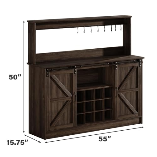 55" Farmhouse Coffee Bar Cabinet with Storage Hutch