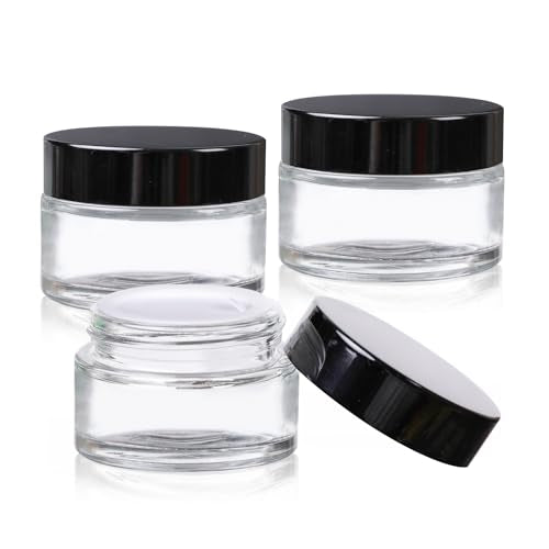 1OZ Glass Cosmetic Jars With Lids 3PCS Small Makeup Containers (3 Count)