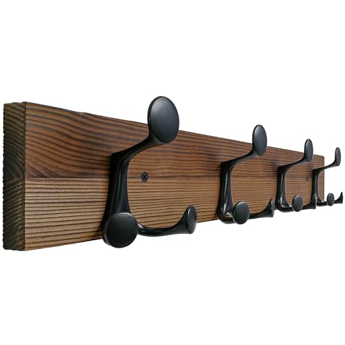 24 Inch Wood Coat Rack Wall Mount with 4 Triple Hooks