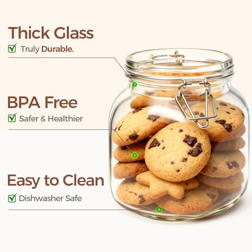 Square Glass Pickling Jars 27 oz 6 Pack with Airtight Lids Pantry (6 Count)