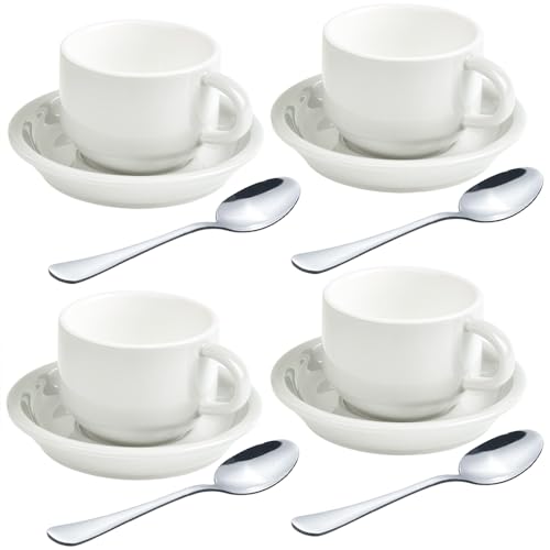 Premium Espresso Shot Cups and Saucers Set with Espresso Stainless Steel Spoons (12 Count)