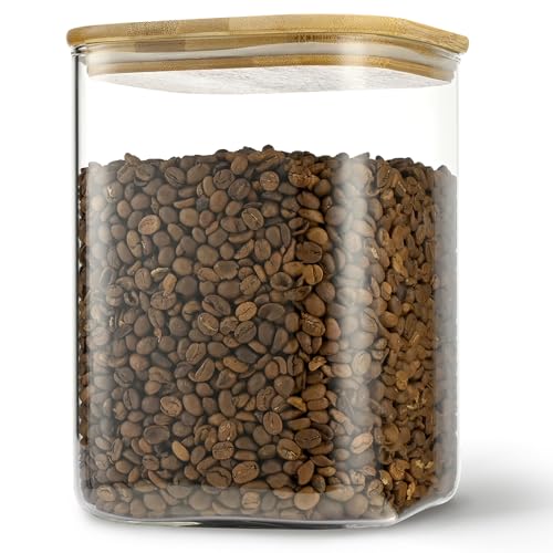 115oz Airtight Glass Square Storage Canister with Bamboo Lid Set of 1