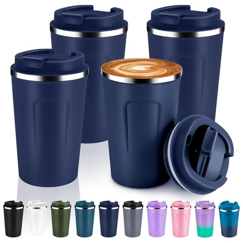 12 oz Double Wall Insulated Vacuum Travel Coffee Mug with Flip Lid Bulk 4 Pack (4 Count)