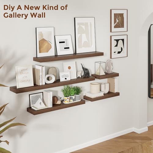 28 Inch Floating Shelves for Wall Walnut Shelves Set of 2