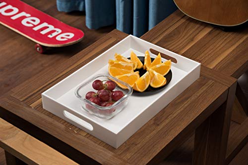 Glossy White Sturdy Acrylic Serving Tray with Handles