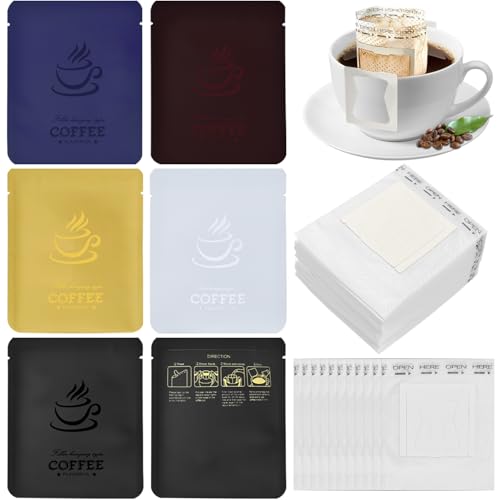 75 Pack Pour Over Coffee Filter Bags with 75 Foil Storage Pouches (75 Count)