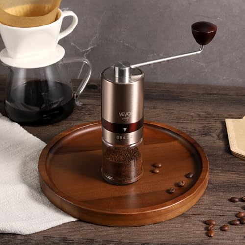 Gold Manual Coffee Grinder Stainless Steel Burr Coffee Grinder with Portable Bag External Adjustable Setting Small Hand Coffee Grinder Ultra Fine for Espresso at Home Morning Coffee