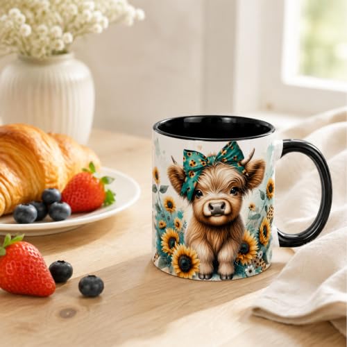 Sunflower Highland Cow Coffee Mug Gift