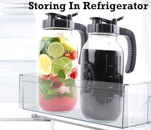 Cold Brew Coffee Maker Half Gallon 2 Set Glass Mason Jar Pitcher With Spout Lid Filter 2 Quart Wide Mouth Iced Tea Brewing Jug Heavy Duty Handle Airtight & Leak (2 Count)