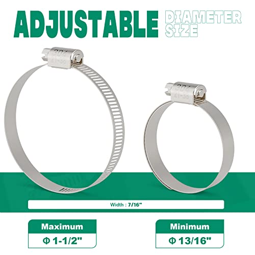 10PCS Hose Clamps Stainless Steel Adjustable 13