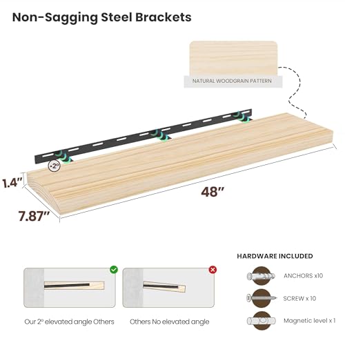 Natural Wood Floating Shelves 48”