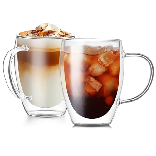 12OZ Double Wall Glass Cups With Handle (2 Count)