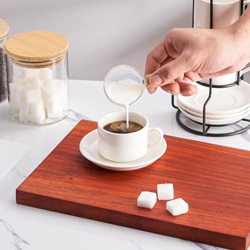 8 OZ Stackable Cappuccino Cups with Saucers and Metal Stand Set of 4 (4 Count)