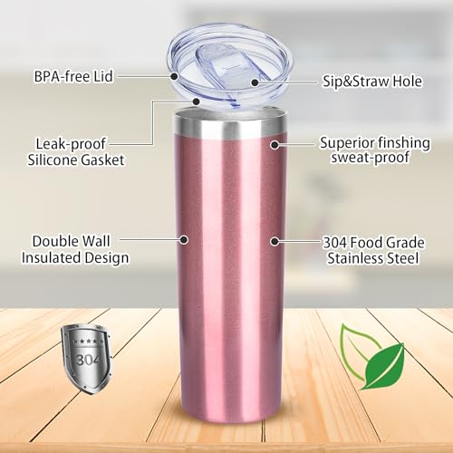 20 oz Skinny Tumblers with Lid and Straw (8 Count)