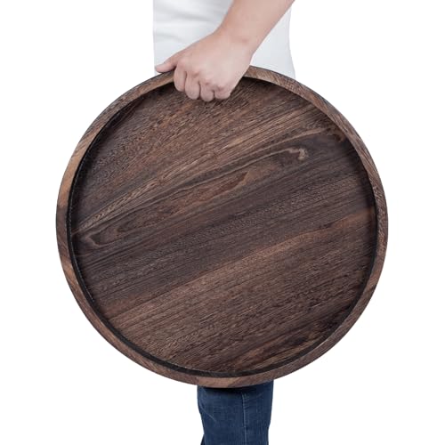 Round Ottoman Tray Large Wood Serving Tray for Table Living Room Bedroom
