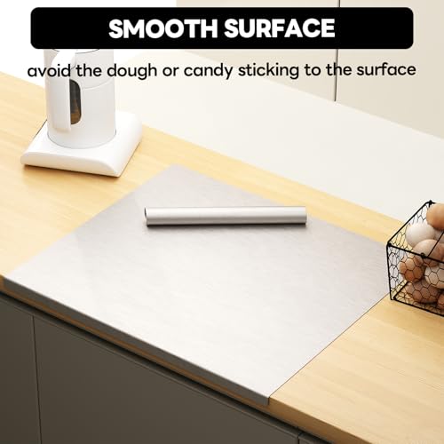 Stainless Steel Cutting Board with Lip 31.5" L X 22.8" W Large Cutting Board Kneading Board Pastry Board Non Stick Board with Rolling Pin for Meat Fruits Vegetables Bread and Baking