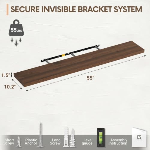 10 Inch Deep Floating Shelves for Wall 55” Set of 2 (2 Count)