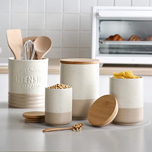 Sabine Small Ceramic Canister with Airtight Wood Lid
