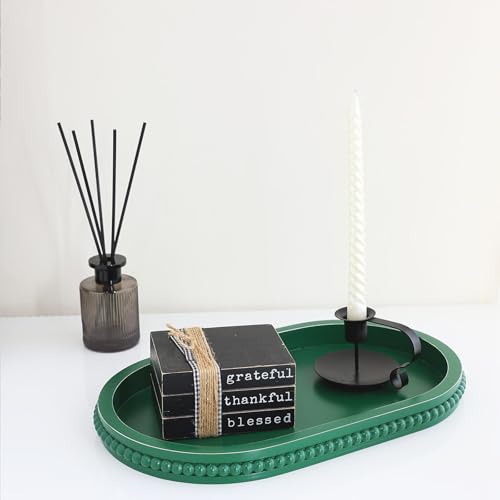 Green Oval Wood Decorative Ottoman Tray for Coffee Table