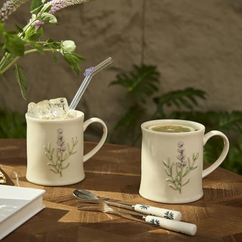 Artisanal Handcrafted Ceramic Mug with Sage Botanical Design