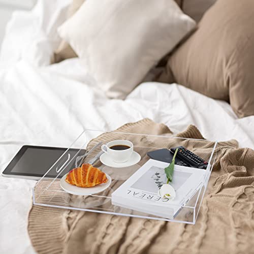 18×18 Inch Clear Acrylic Serving Tray with Handles Extra Large Ottoman Tray Decorative Tray Spill