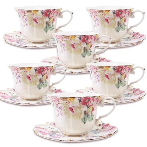 Country Roses 18 Peices Bone China Tea Cup And Saucer Set (18 Count)