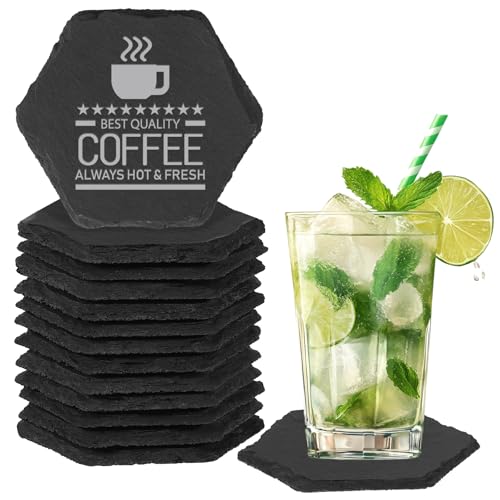 12PCS Slate Coasters Black Bulk Blank Laser Engraved Hand Painted Beverage Coasters (12 Count)