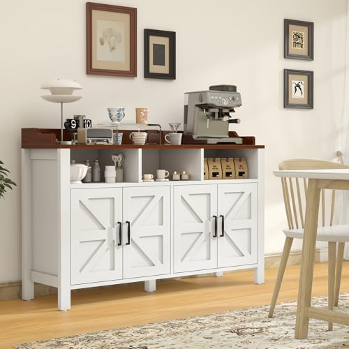 Buffet Cabinet with Storage Farmhouse with 4 Doors and 3 Open Compartments
