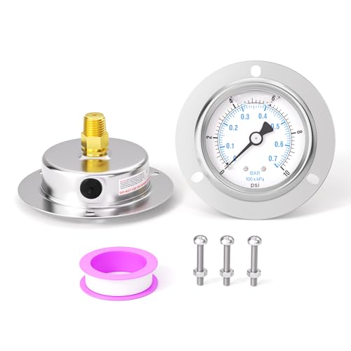 0 10PSI Panel Mount Front Flanged Glycerin Filled Pressure Gauge