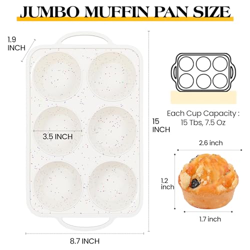 2 Pcs Jumbo Muffin Pan with Metal Frame Nonstick 6 Cup Extra Large Silicone Cupcake Pan for Baking